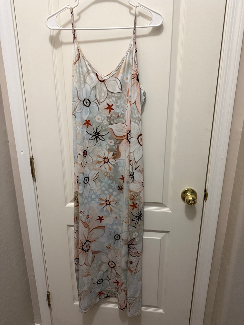 Women’s 2x Light Floral Slip Maxi Dress Pastel Blue Cream Boho Summer Plus Size